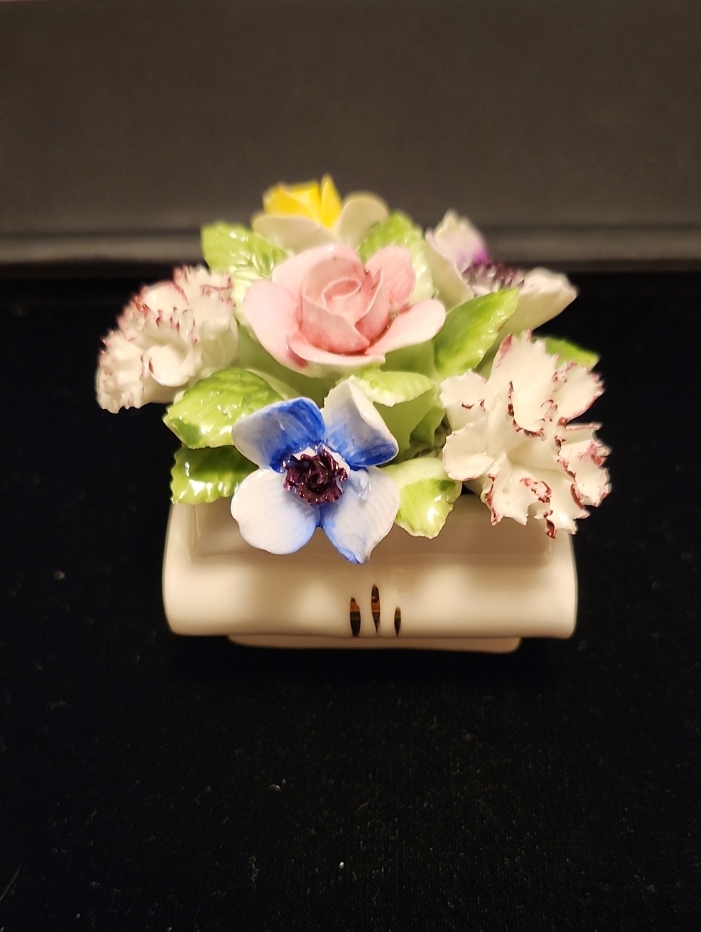 Vintage Royal Doulton Porcelain Floral with Pink Rose & Blue Flower Basket